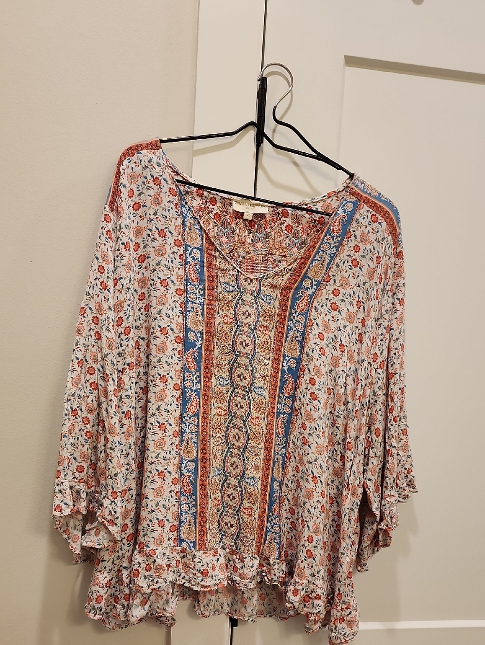 Cynthia Rowley Floral Boho Tunic in Rust & Blue